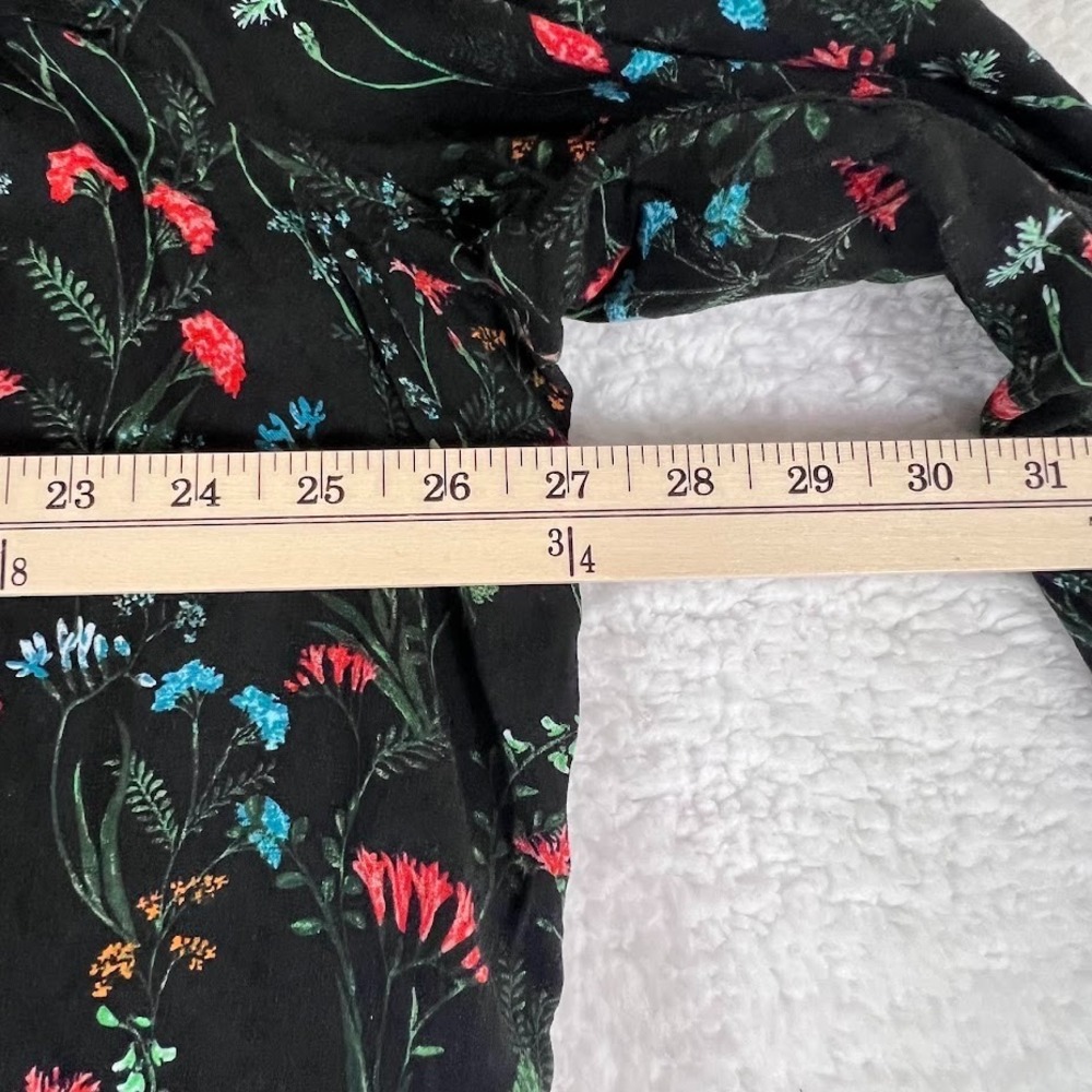 Lane Bryant 24 Black Floral Button Front Blouse 100% Viscose Long Sleeve Plus - Picture 3 of 7
